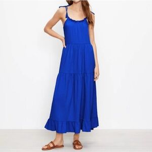 LOFT Beach Bow Strap Tiered Maxi Dress - Turkish Blue